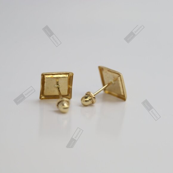 8mm Square Shimmering Stud Earrings in Solid 14K Gold • Modern & Versatile Desig - Picture 7 of 8